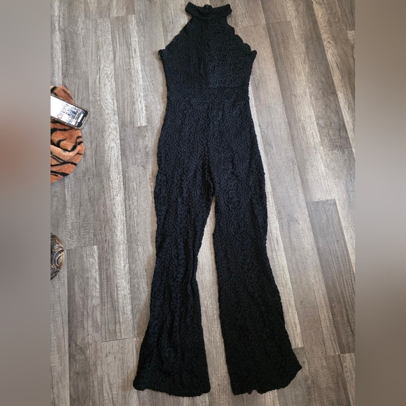 BEBE Vintage Y2k Black Lace Jumpsiot Romper Onesie S scalloped Mesh Sheer 90s - Picture 1 of 9